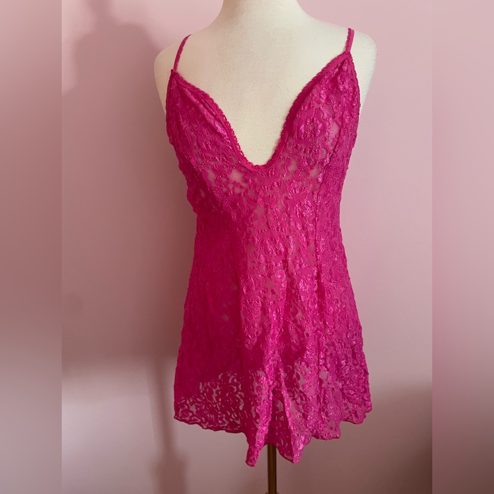 Vintage Frederick's of Hollywood Hot Pink Lace Chemise